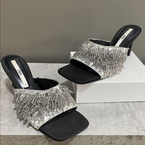 ZARA Elegant Black and Silver Women's Heels Size 39 US 9